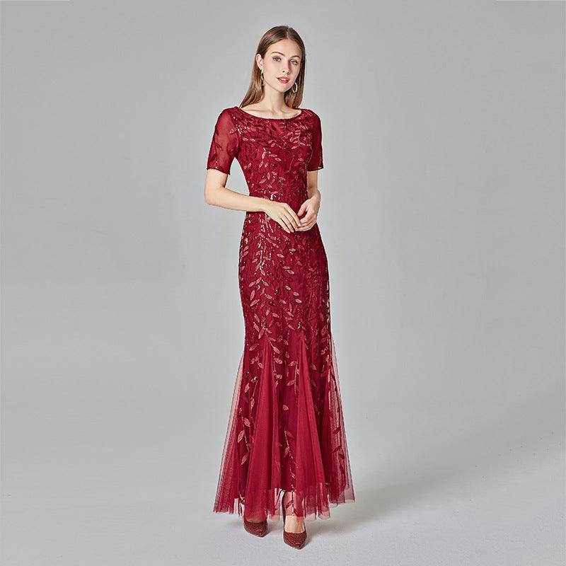 Large size evening dress foreign trade Amazon models European and American version of the sequin mesh fishtail slim sexy women's clothing spot - ItemBear.com