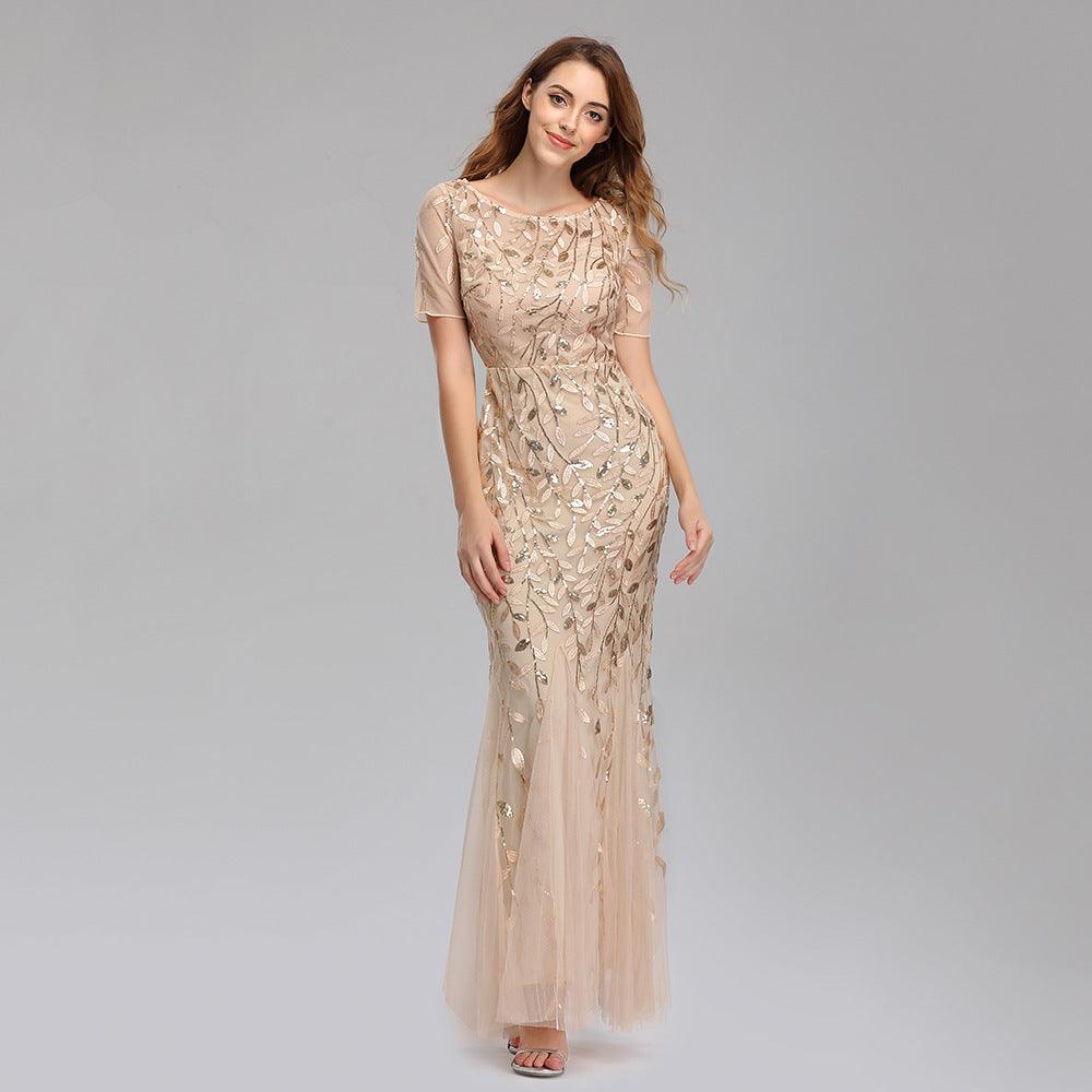 Large size evening dress foreign trade Amazon models European and American version of the sequin mesh fishtail slim sexy women's clothing spot - ItemBear.com