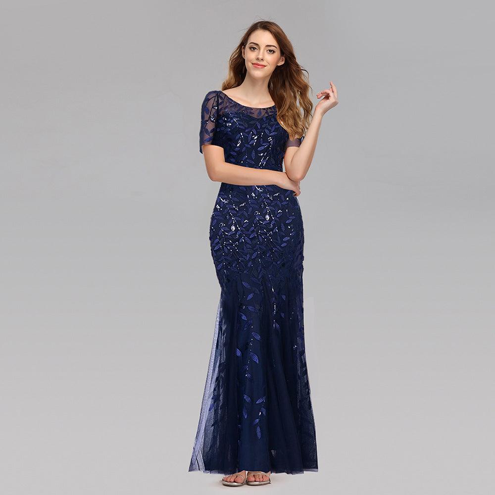 Large size evening dress foreign trade Amazon models European and American version of the sequin mesh fishtail slim sexy women's clothing spot - ItemBear.com