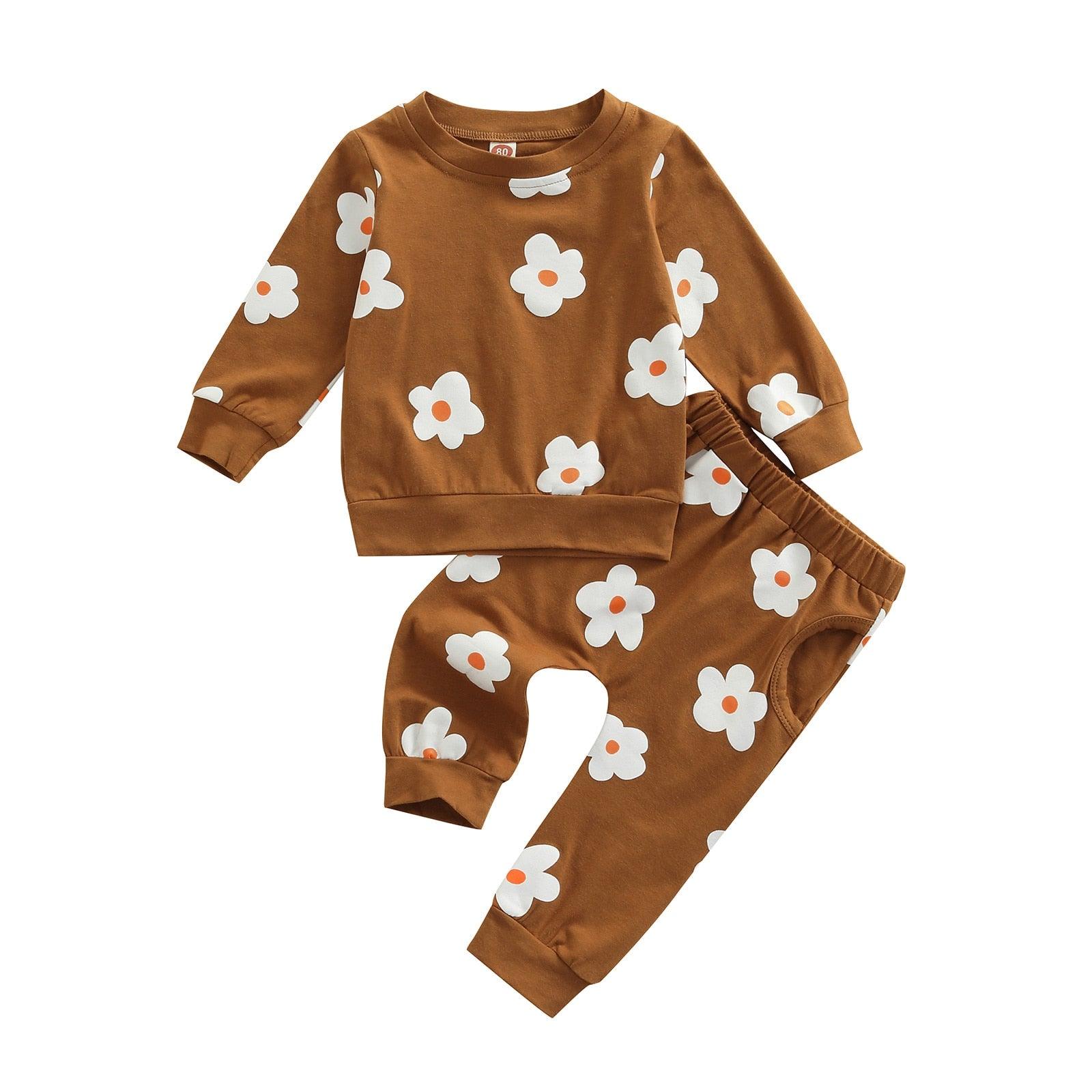 Lioraitiin 0-4Years Toddler Baby Girl 2Pcs Autumn Clothing Set Long Sleeve O-neck Floral Printed Top Long Pants Casual Outfit - ItemBear.com