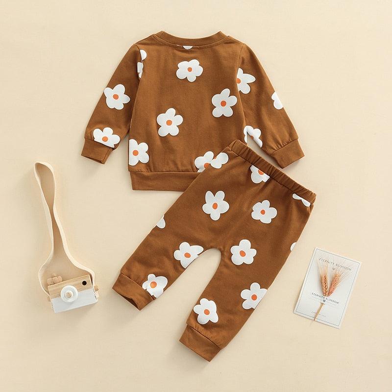 Lioraitiin 0-4Years Toddler Baby Girl 2Pcs Autumn Clothing Set Long Sleeve O-neck Floral Printed Top Long Pants Casual Outfit - ItemBear.com