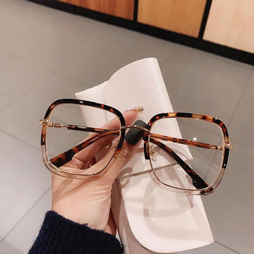 Men Women Anti-blue Light Glasses Frame Vintage Large Square Eyeglasses Blocking Blue-ray Oversized Spectacles Frames A65397 - ItemBear.com