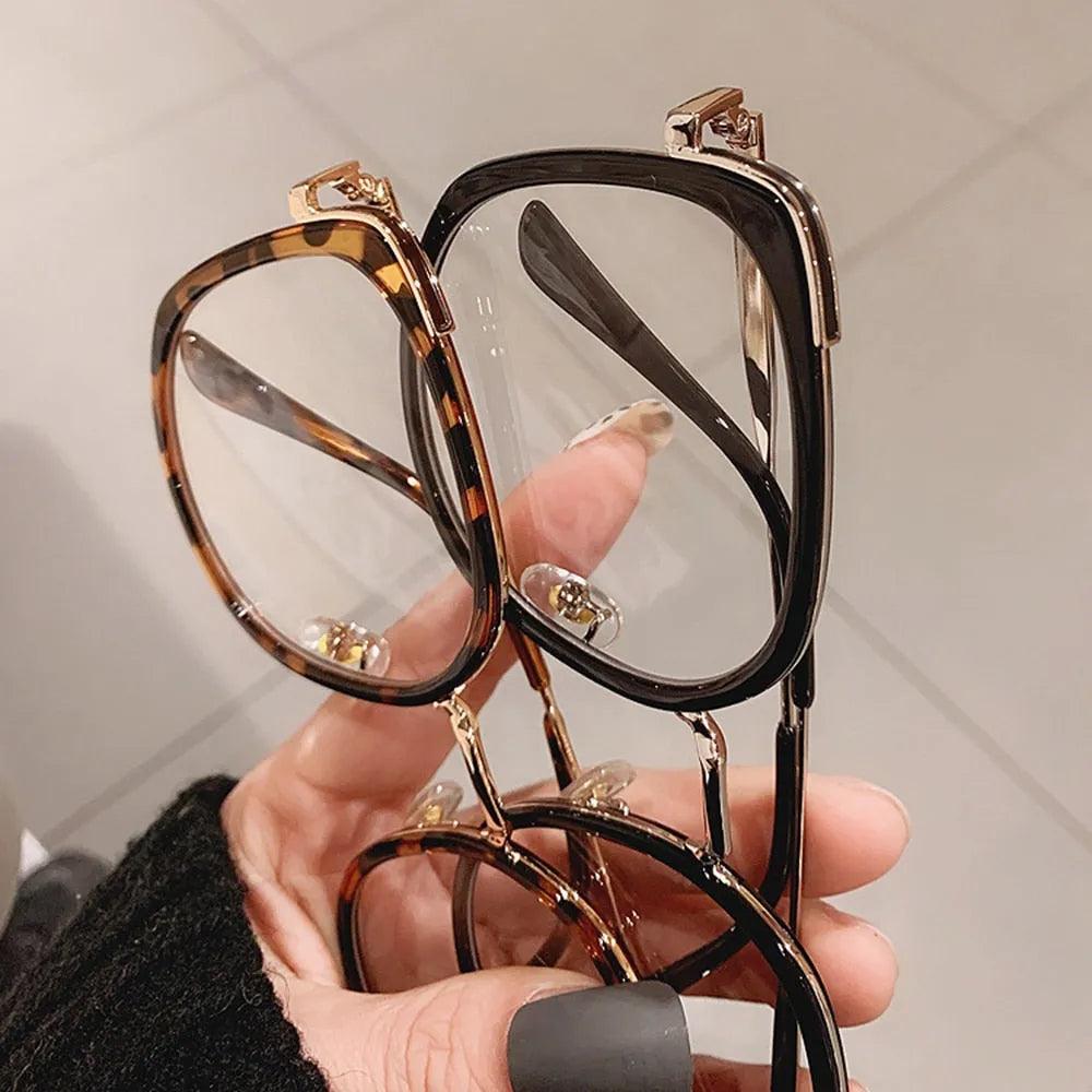 Men Women Anti-blue Light Glasses Frame Vintage Large Square Eyeglasses Blocking Blue-ray Oversized Spectacles Frames A65397 - ItemBear.com