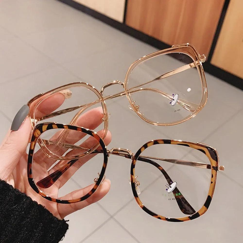 Men Women Anti-blue Light Glasses Frame Vintage Large Square Eyeglasses Blocking Blue-ray Oversized Spectacles Frames A65397 - ItemBear.com