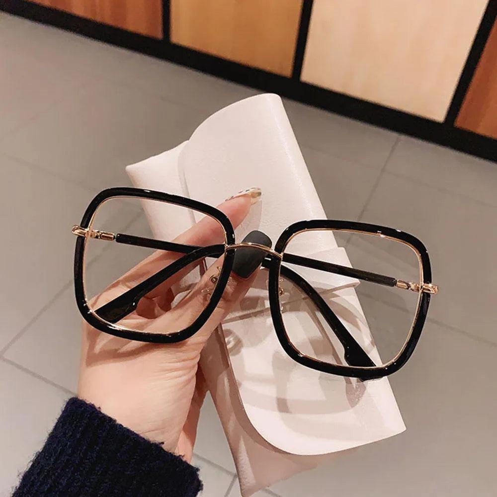 Men Women Anti-blue Light Glasses Frame Vintage Large Square Eyeglasses Blocking Blue-ray Oversized Spectacles Frames A65397 - ItemBear.com