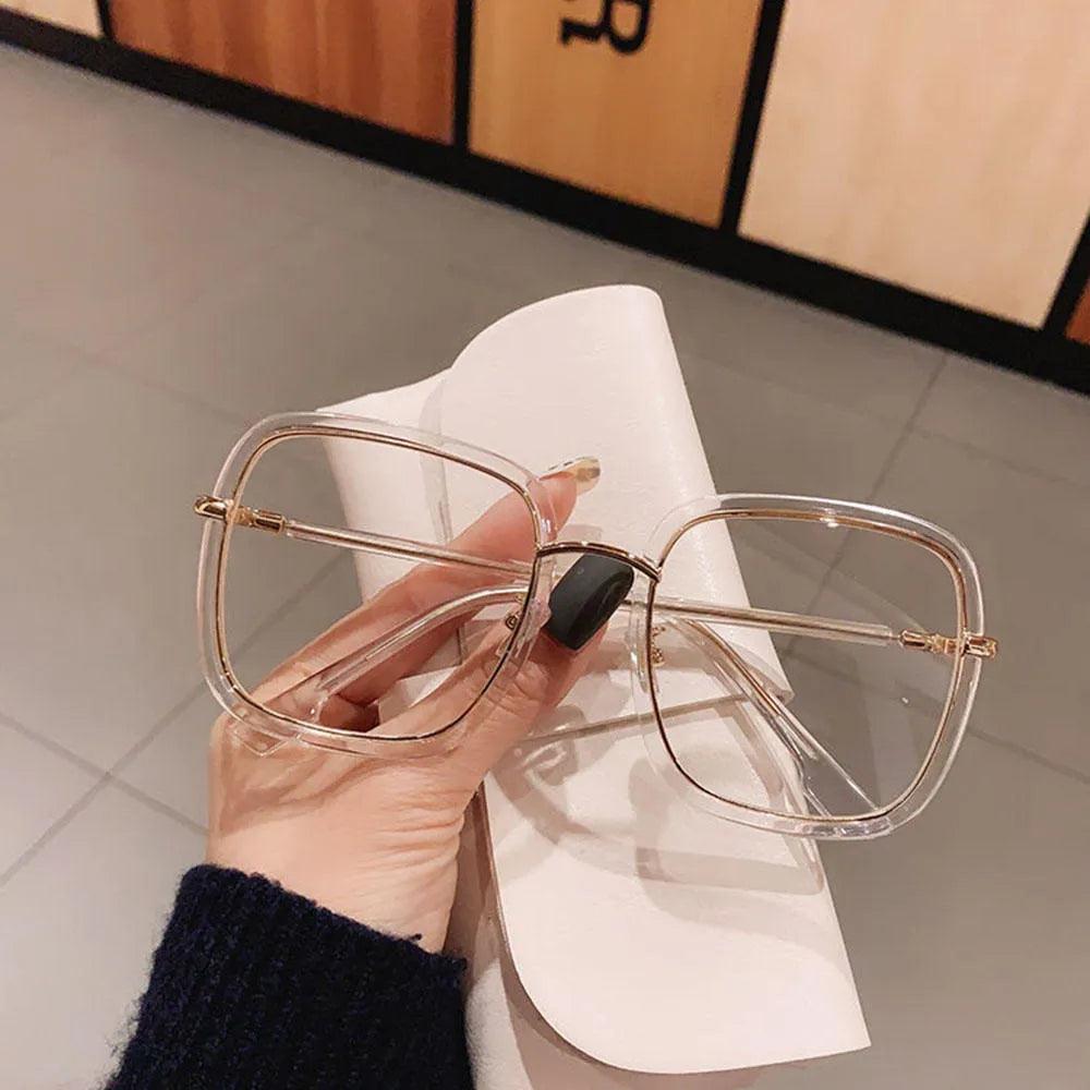 Men Women Anti-blue Light Glasses Frame Vintage Large Square Eyeglasses Blocking Blue-ray Oversized Spectacles Frames A65397 - ItemBear.com