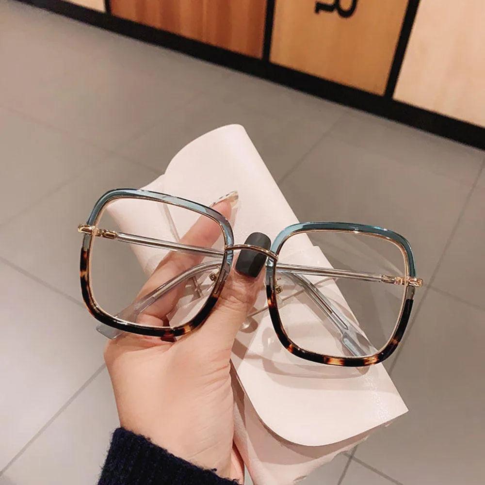 Men Women Anti-blue Light Glasses Frame Vintage Large Square Eyeglasses Blocking Blue-ray Oversized Spectacles Frames A65397 - ItemBear.com