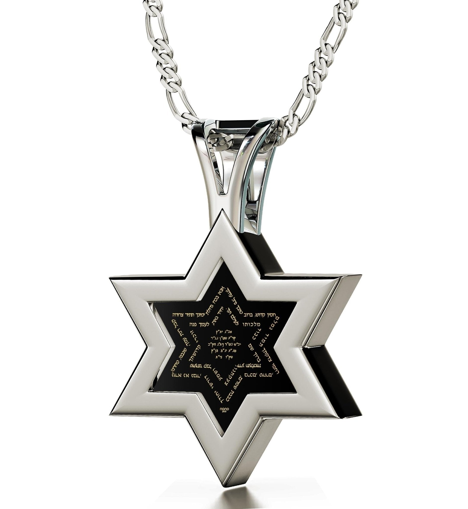 Men's Star of David Necklace Ana Bekoach Kabbalah Pendant 24k Gold Inscribed on Onyx Stone - ItemBear.com