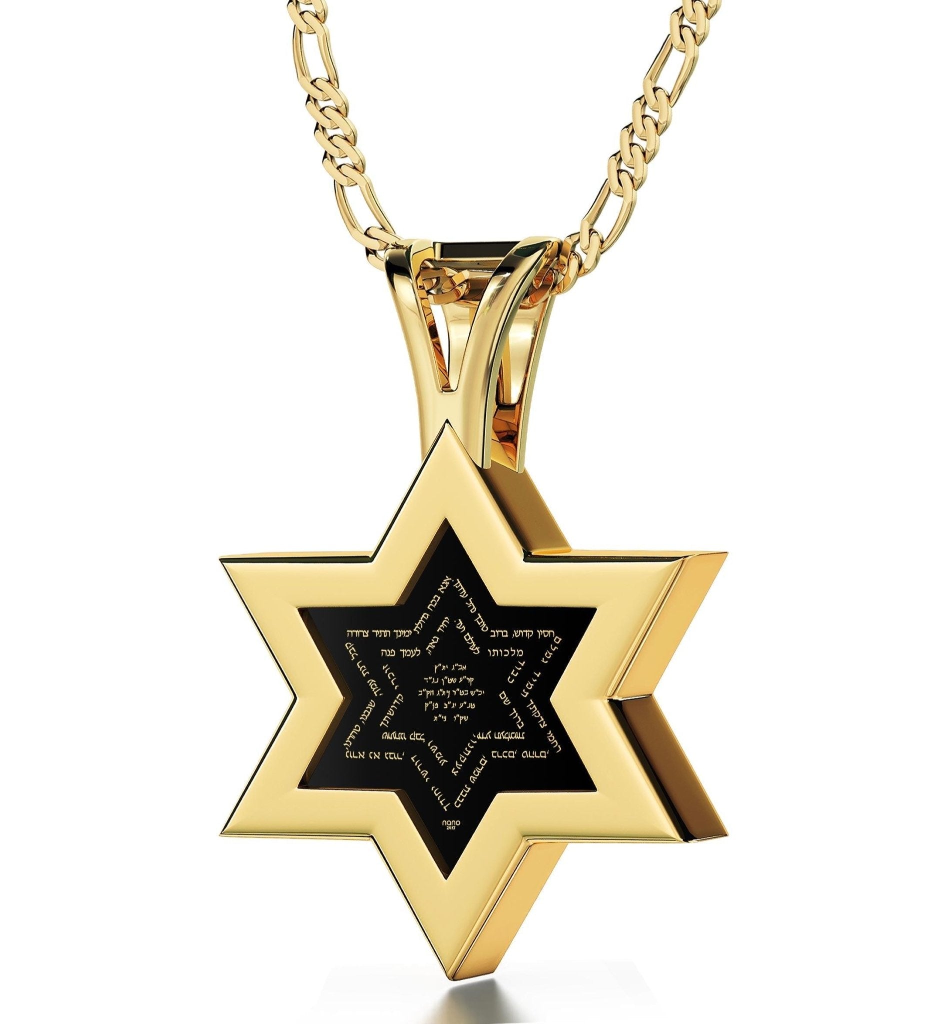 Men's Star of David Necklace Ana Bekoach Kabbalah Pendant 24k Gold Inscribed on Onyx Stone - ItemBear.com