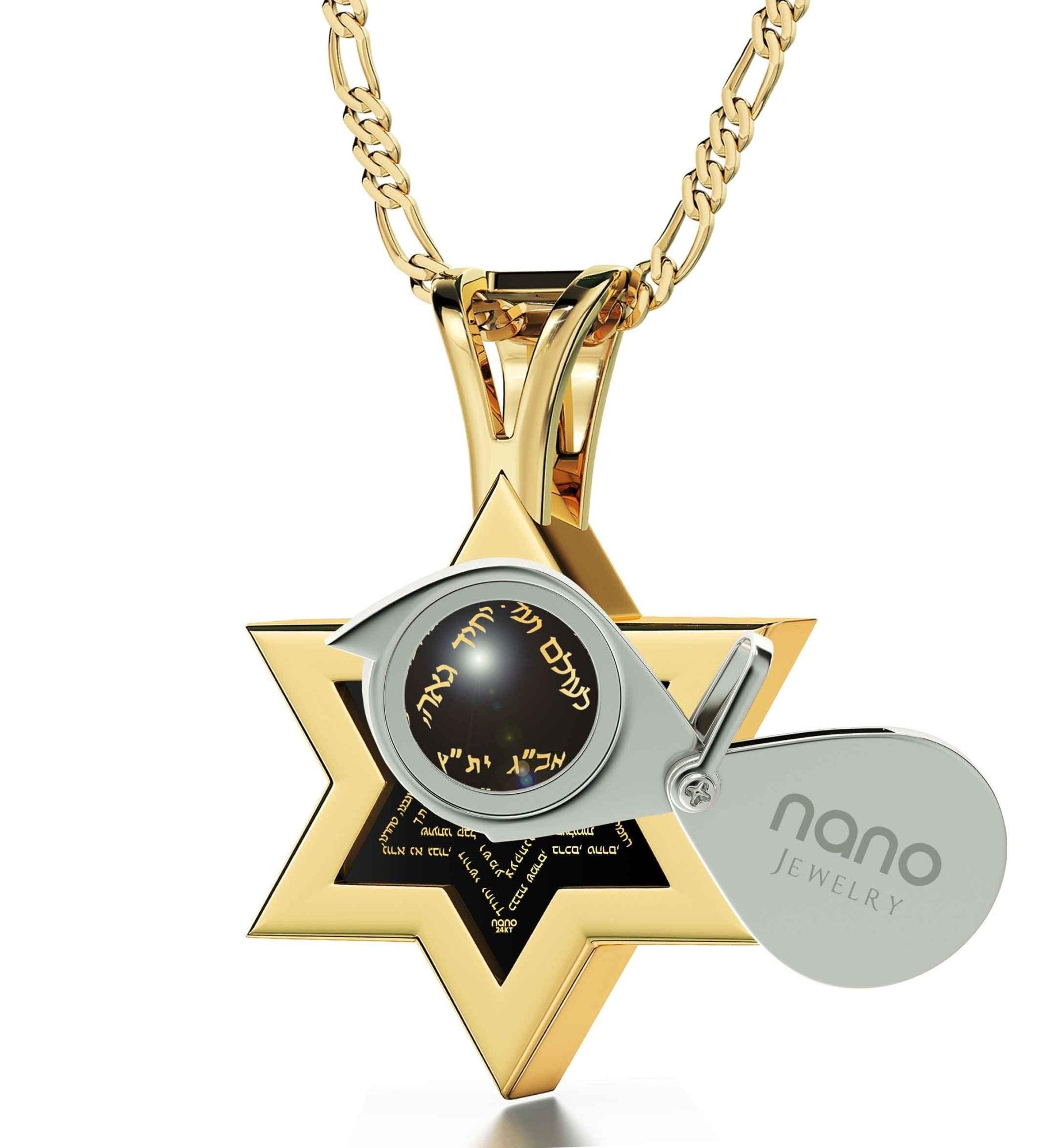 Men's Star of David Necklace Ana Bekoach Kabbalah Pendant 24k Gold Inscribed on Onyx Stone - ItemBear.com