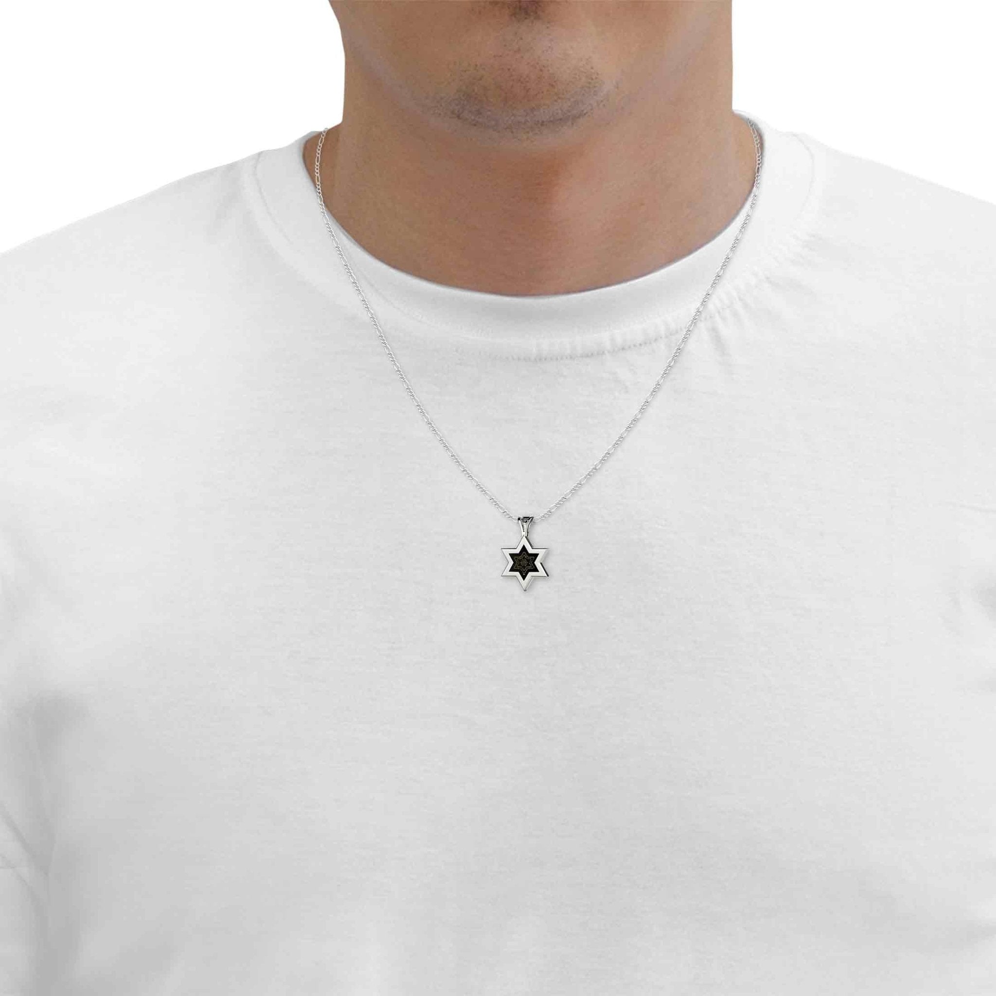 Men's Star of David Necklace Ana Bekoach Kabbalah Pendant 24k Gold Inscribed on Onyx Stone - ItemBear.com