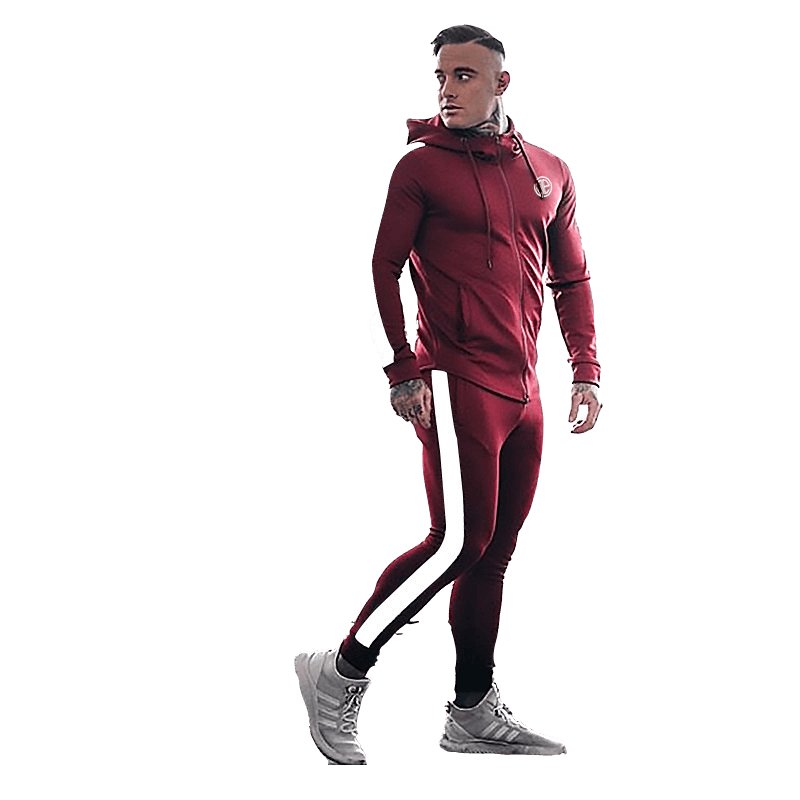 Men's Two Piece Tracksuit Set | Red Stripline Design - ItemBear.com