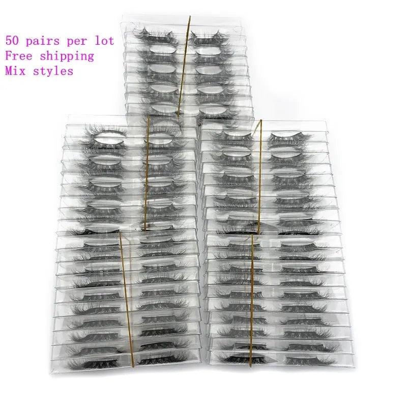 Mikiwi wholesale 50 pairs/pack 3D Mink Lashes No packaging Full Strip Lashes Mink False Eyelashes custom box Makeup eyelashes - ItemBear.com