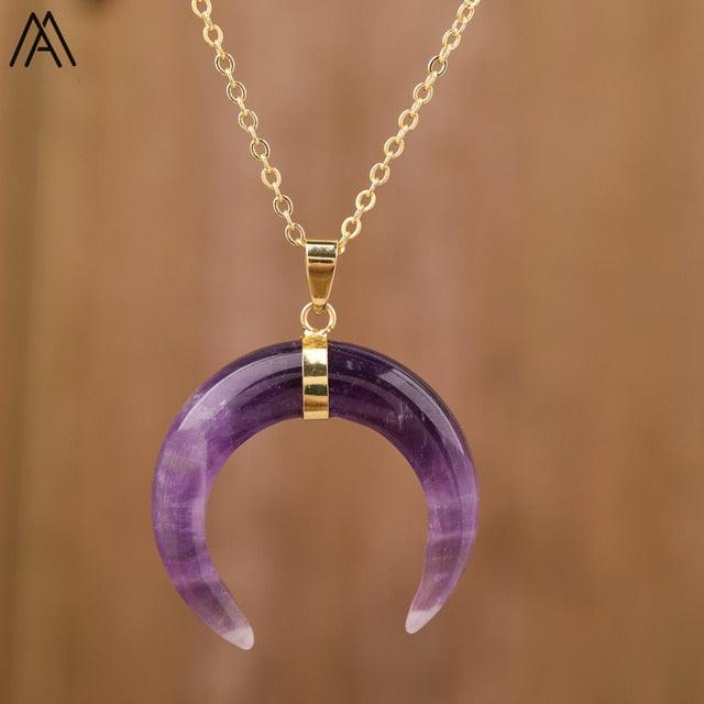 Moon Shape Amethyst Pendant Necklace - ItemBear.com