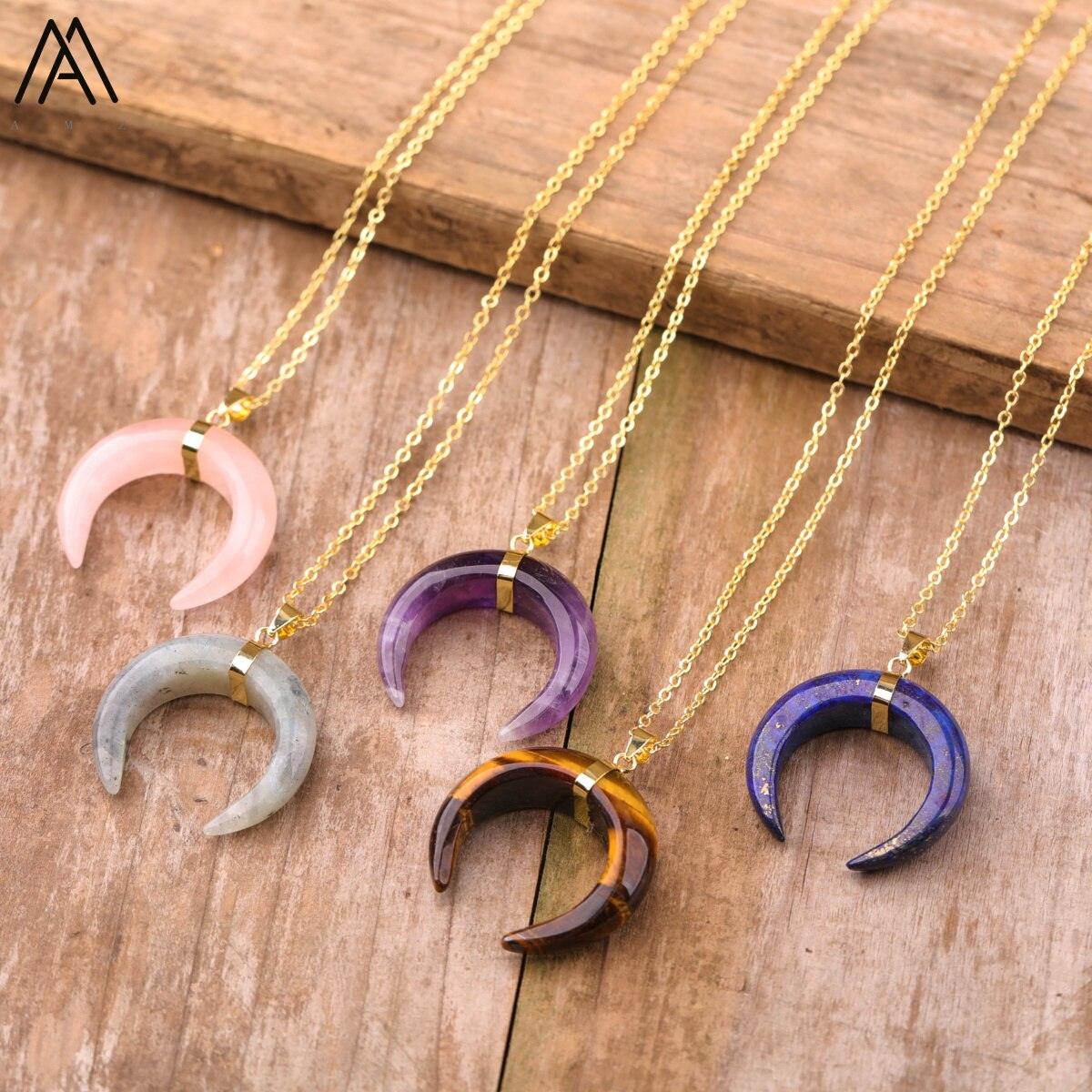 Moon Shape Amethyst Pendant Necklace - ItemBear.com