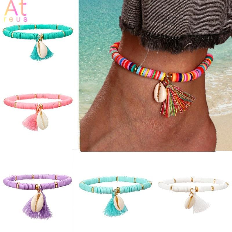 Multicolor Tassel Anklet Bohemian Jewelry For Women Acrylic Beaded Elastic Chain Ankle Chain Leg Foot Chain - ItemBear.com