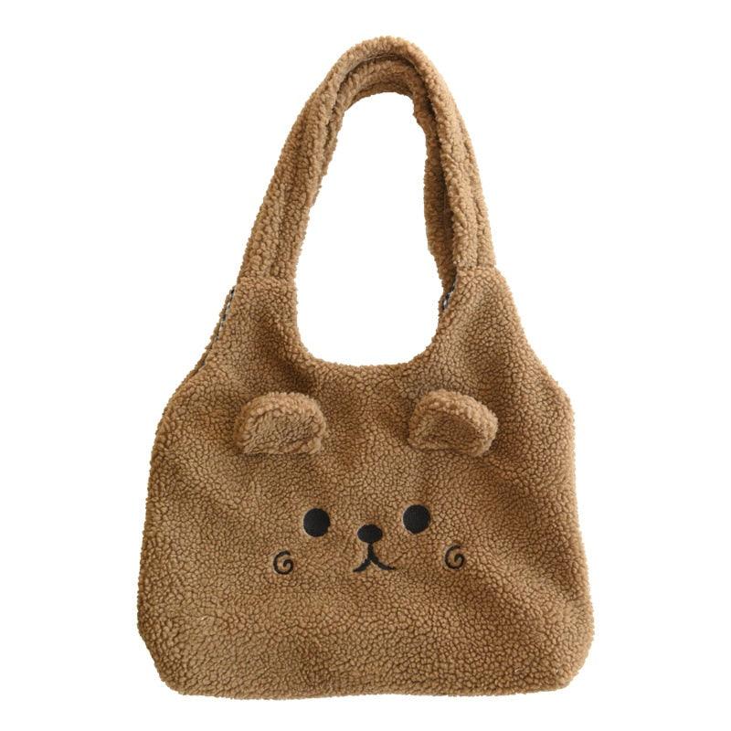 New Winter Soft Plush Tote Bag Women Cartoon Embroidery Imitation Lamb Hair Shoulder Bag For Women 2021 Shopper Bag Bolsa - ItemBear.com