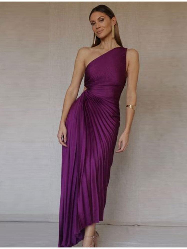 One Shoulder Pleated Maxi Dress - ItemBear.com