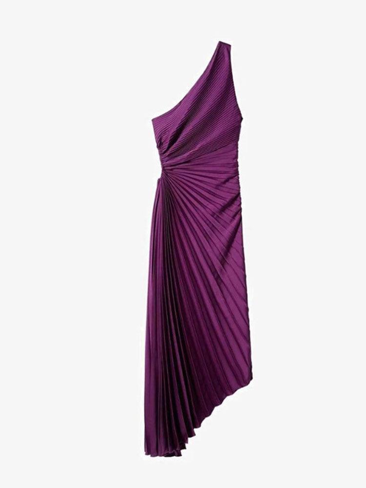 One Shoulder Pleated Maxi Dress - ItemBear.com