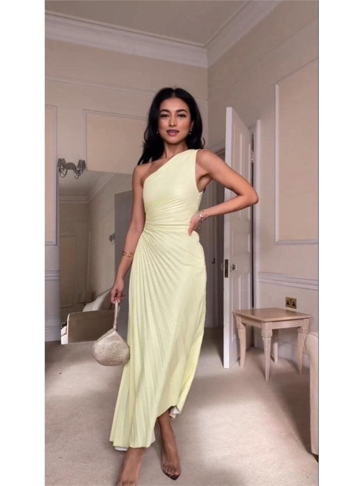 One Shoulder Pleated Maxi Dress - ItemBear.com