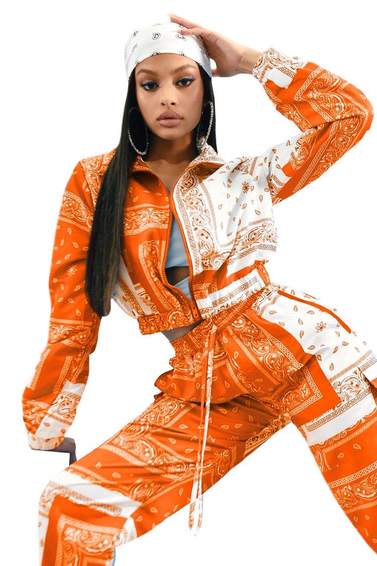 Paisley Bandana Print Two 2 Piece Set Women Fitness Sweatsuit Zipper Up Sweatshirt + Jogger Pants Set Tracksuit Vintage Outfits - ItemBear.com