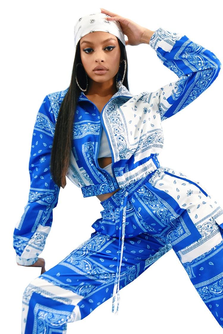 Paisley Bandana Print Two 2 Piece Set Women Fitness Sweatsuit Zipper Up Sweatshirt + Jogger Pants Set Tracksuit Vintage Outfits - ItemBear.com