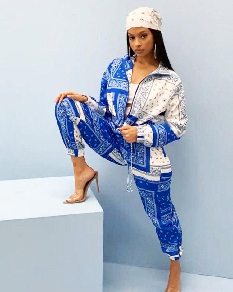 Paisley Bandana Print Two 2 Piece Set Women Fitness Sweatsuit Zipper Up Sweatshirt + Jogger Pants Set Tracksuit Vintage Outfits - ItemBear.com