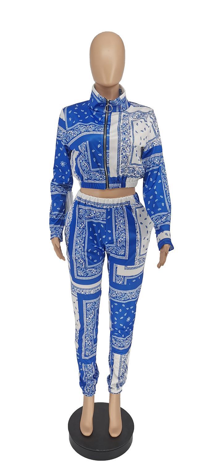 Paisley Bandana Print Two 2 Piece Set Women Fitness Sweatsuit Zipper Up Sweatshirt + Jogger Pants Set Tracksuit Vintage Outfits - ItemBear.com