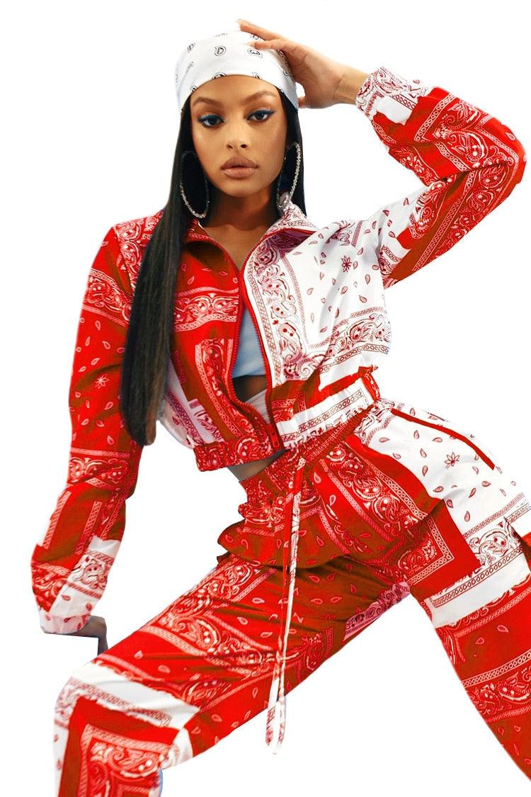 Paisley Bandana Print Two 2 Piece Set Women Fitness Sweatsuit Zipper Up Sweatshirt + Jogger Pants Set Tracksuit Vintage Outfits - ItemBear.com