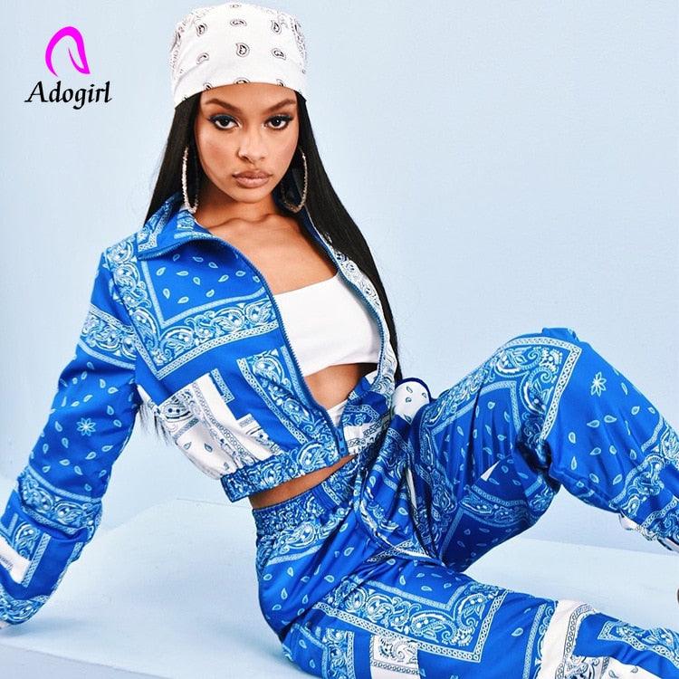 Paisley Bandana Print Two 2 Piece Set Women Fitness Sweatsuit Zipper Up Sweatshirt + Jogger Pants Set Tracksuit Vintage Outfits - ItemBear.com