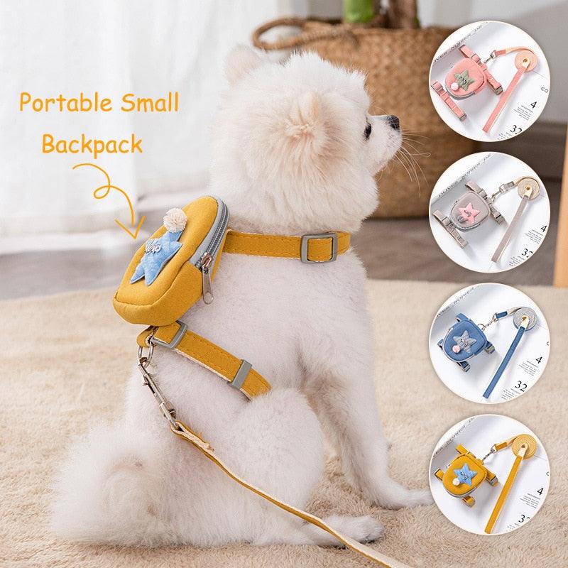 Pet Cute Dog Cat Harness with backpack Medium small Dog Lead Walking Running training Leashes Dogs Chest Strap star pattern Vest - ItemBear.com