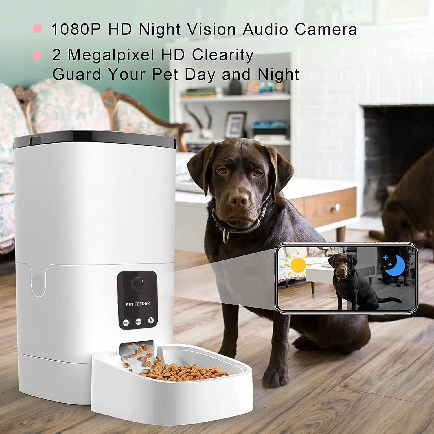 Pet Feeder,6L Automatic Pet Feeder for Cats and Dogs,1080P Camera,App Control,Voice Recorder,Timed Feeder for Schedule Feeding, Dual Power Supply,Wifi Pet Food Dispenser with App Control - ItemBear.com