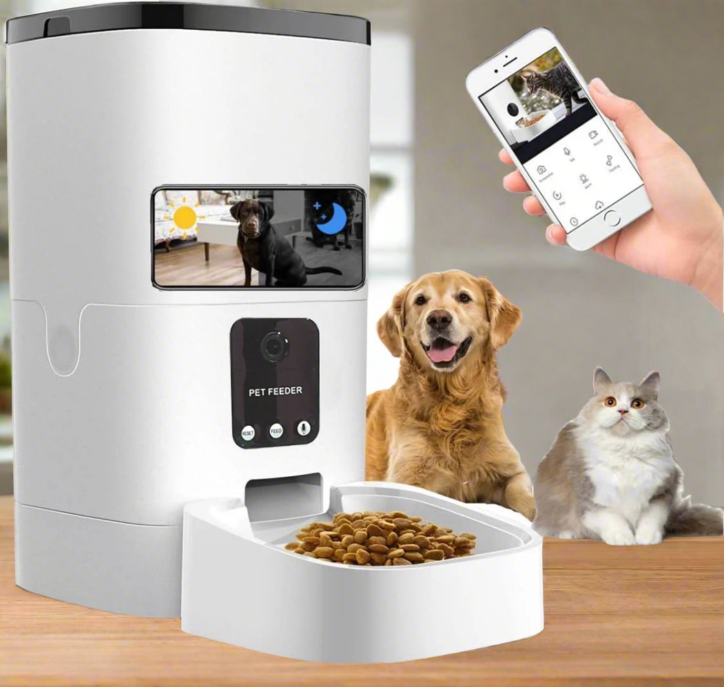 Pet Feeder,6L Automatic Pet Feeder for Cats and Dogs,1080P Camera,App Control,Voice Recorder,Timed Feeder for Schedule Feeding, Dual Power Supply,Wifi Pet Food Dispenser with App Control - ItemBear.com