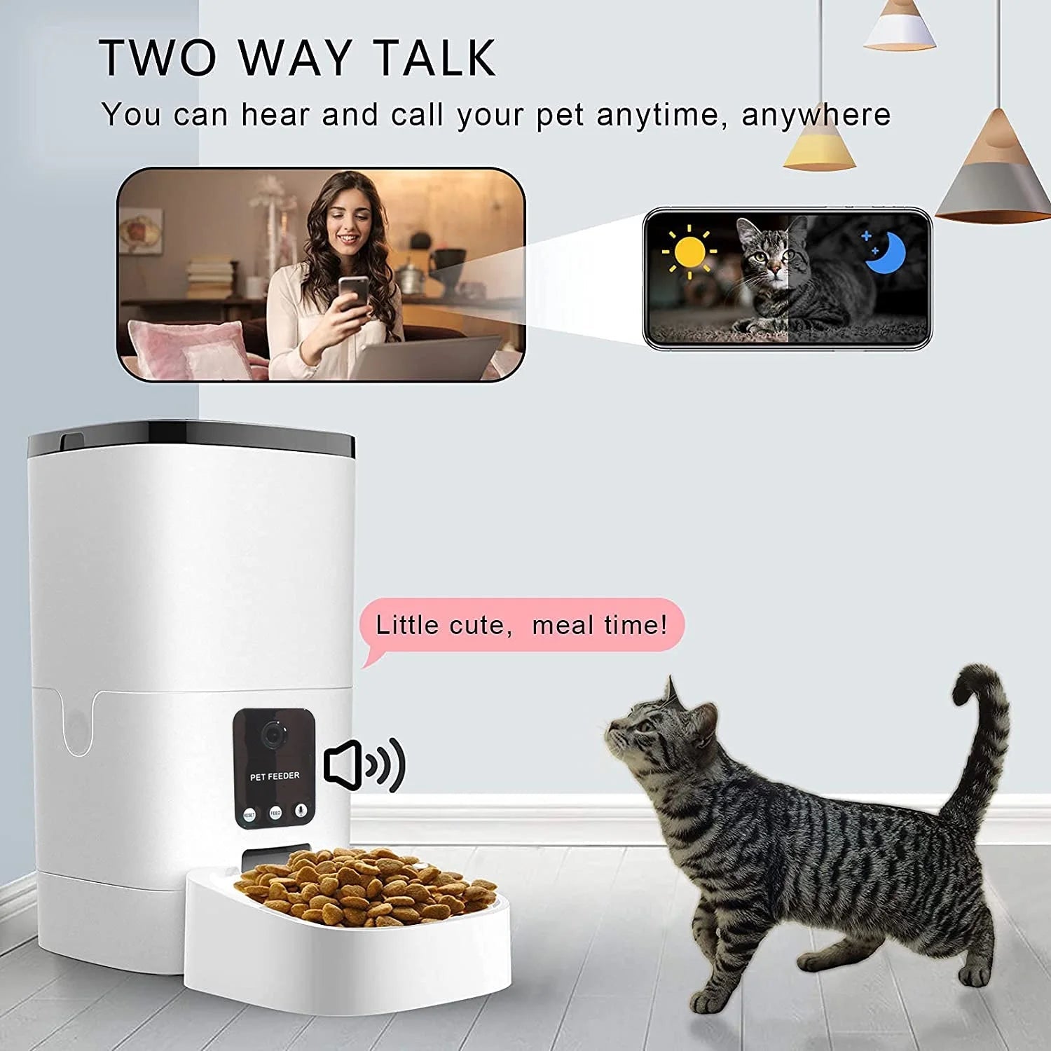 Pet Feeder,6L Automatic Pet Feeder for Cats and Dogs,1080P Camera,App Control,Voice Recorder,Timed Feeder for Schedule Feeding, Dual Power Supply,Wifi Pet Food Dispenser with App Control - ItemBear.com