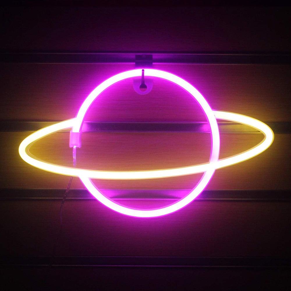 Planet LED Lights Neon Light Sign Bedroom Decor Neon Sign Night Lamp for Rooms Wall Art Bar Party USB or Battery Powered - ItemBear.com