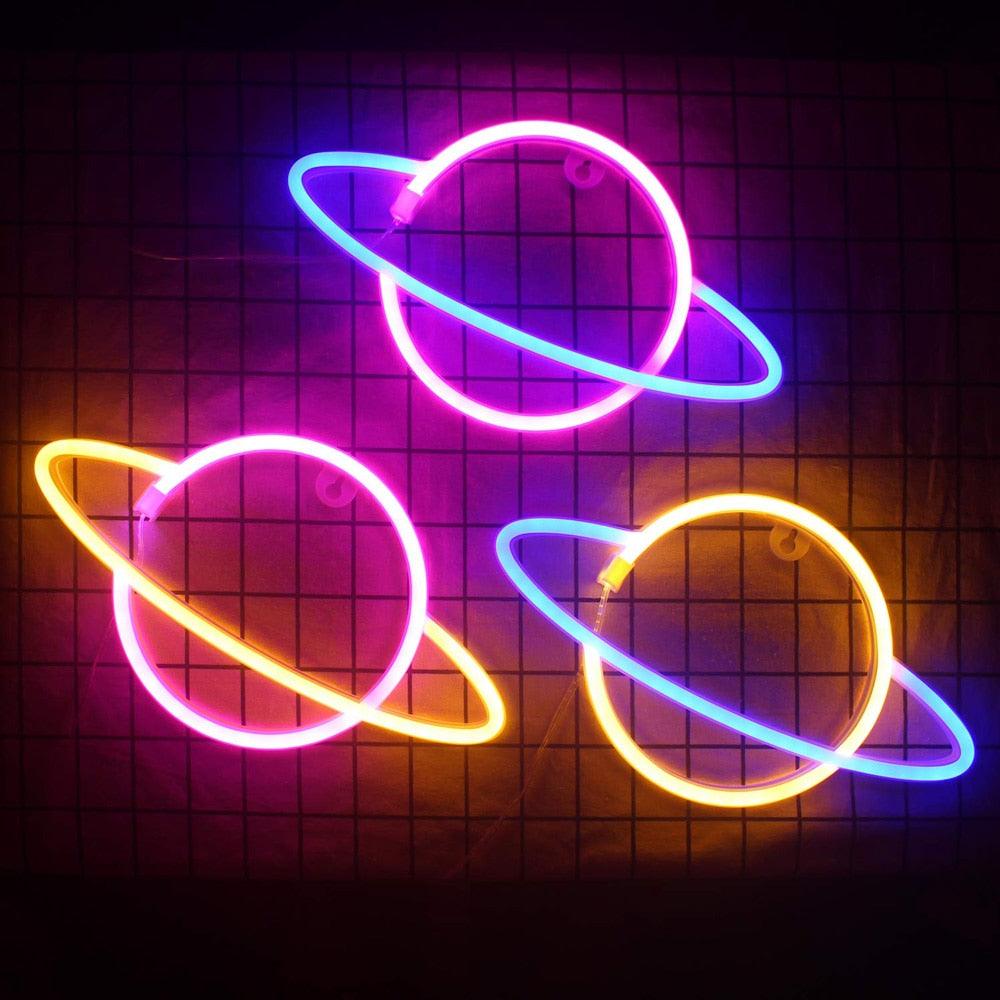 Planet LED Lights Neon Light Sign Bedroom Decor Neon Sign Night Lamp for Rooms Wall Art Bar Party USB or Battery Powered - ItemBear.com