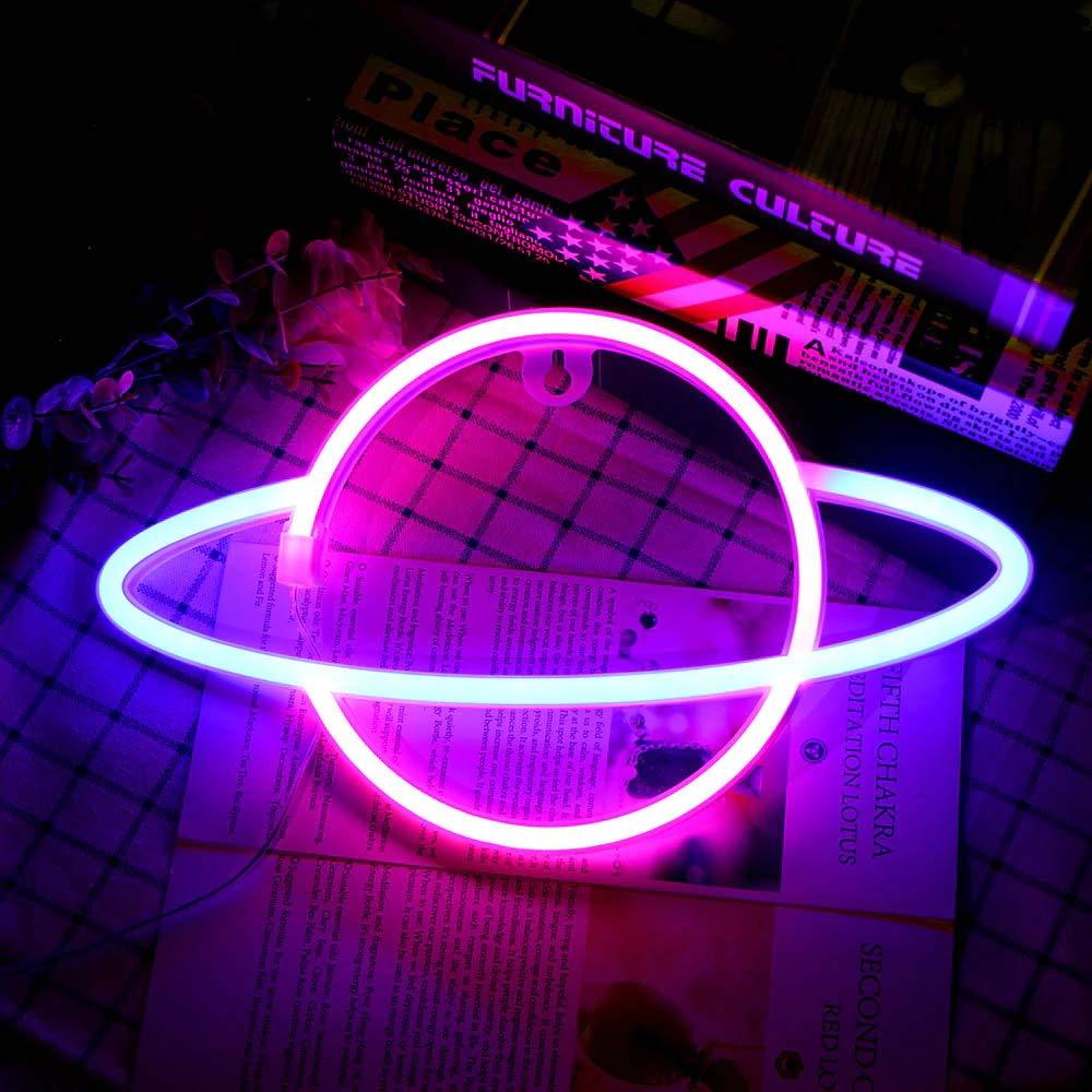 Planet LED Lights Neon Light Sign Bedroom Decor Neon Sign Night Lamp for Rooms Wall Art Bar Party USB or Battery Powered - ItemBear.com