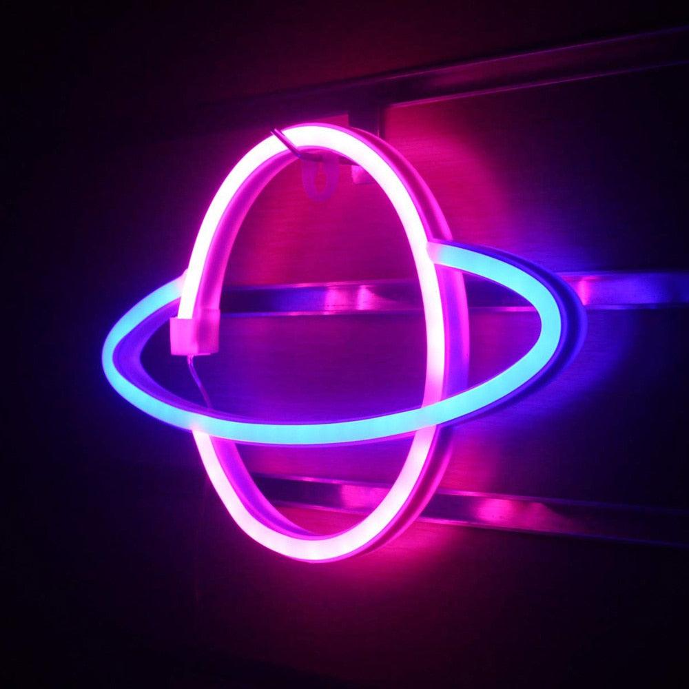 Planet LED Lights Neon Light Sign Bedroom Decor Neon Sign Night Lamp for Rooms Wall Art Bar Party USB or Battery Powered - ItemBear.com