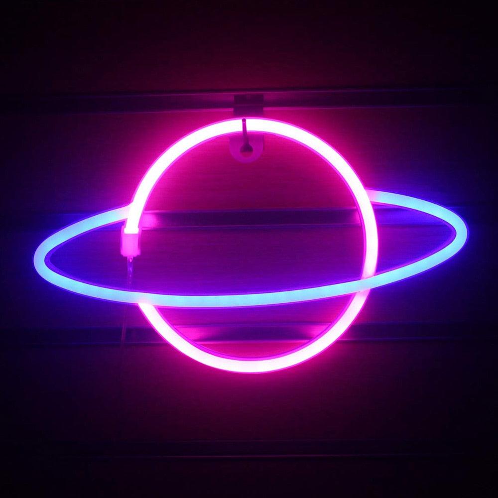 Planet LED Lights Neon Light Sign Bedroom Decor Neon Sign Night Lamp for Rooms Wall Art Bar Party USB or Battery Powered - ItemBear.com