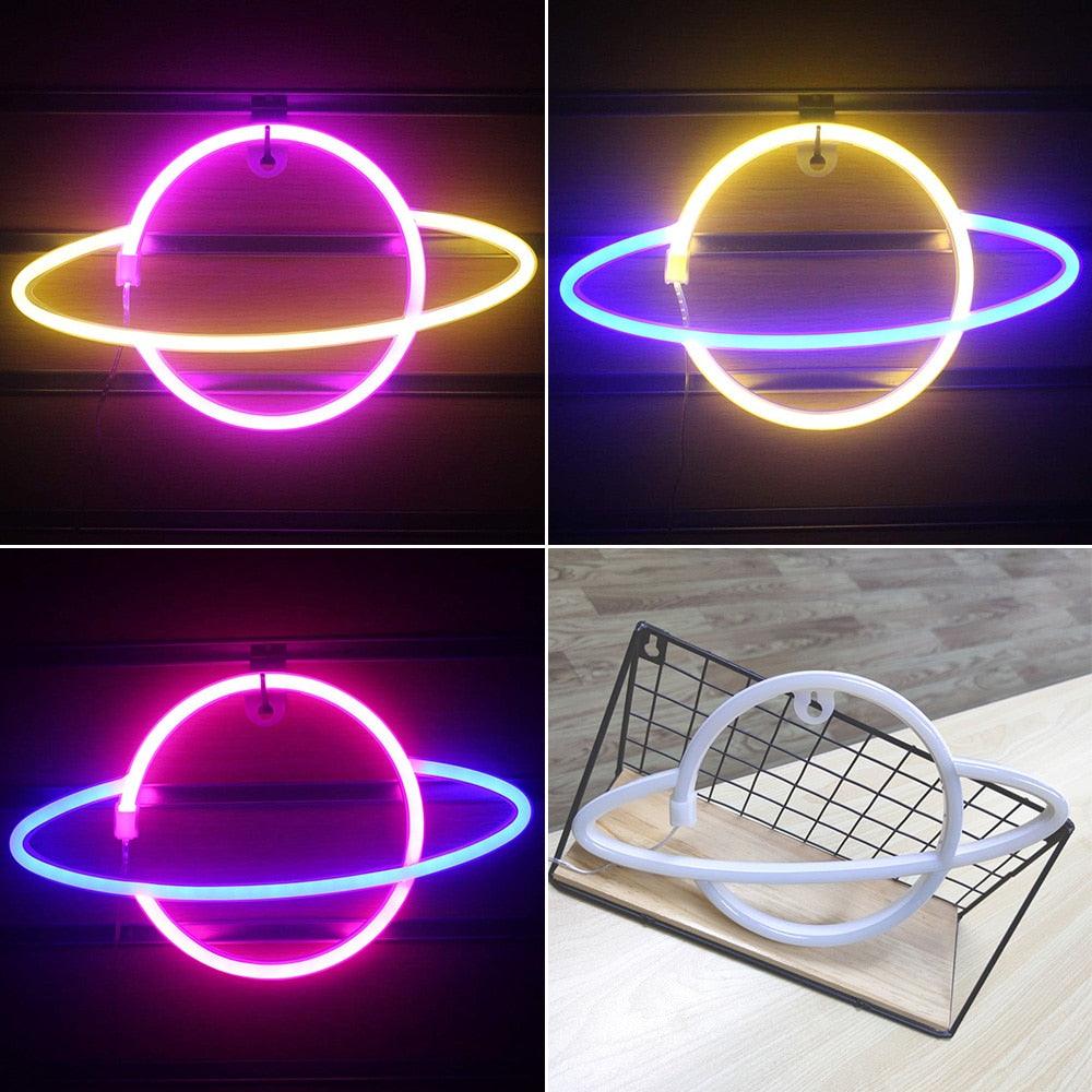 Planet LED Lights Neon Light Sign Bedroom Decor Neon Sign Night Lamp for Rooms Wall Art Bar Party USB or Battery Powered - ItemBear.com