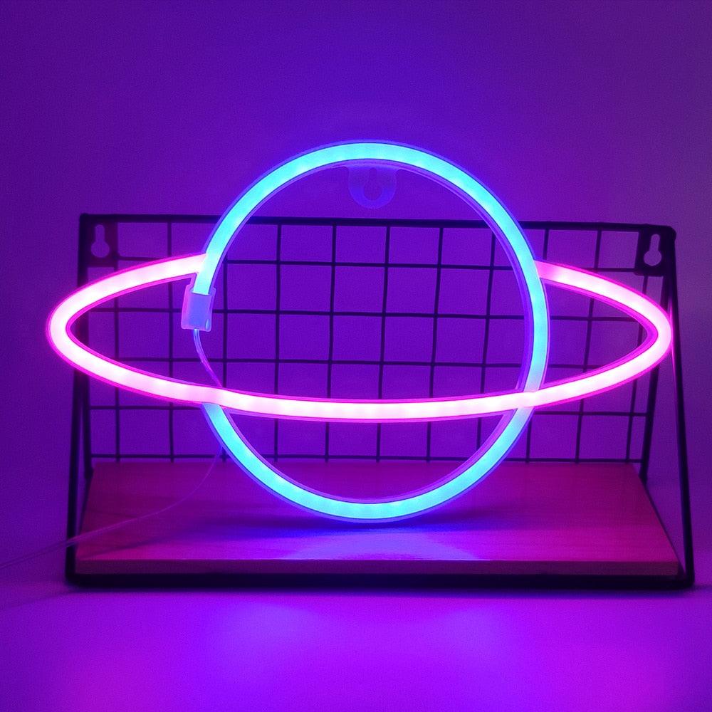 Planet LED Lights Neon Light Sign Bedroom Decor Neon Sign Night Lamp for Rooms Wall Art Bar Party USB or Battery Powered - ItemBear.com