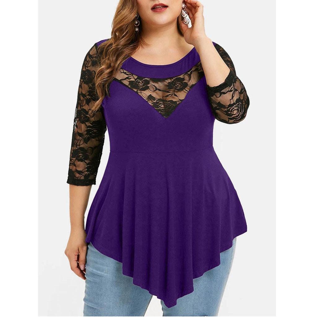 Plus Size Floral Lace Hollow Out Sexy Tunic Blouse Shirt Women Spring Autumn Big Size Tops Ruffles Irregular Blusas - ItemBear.com