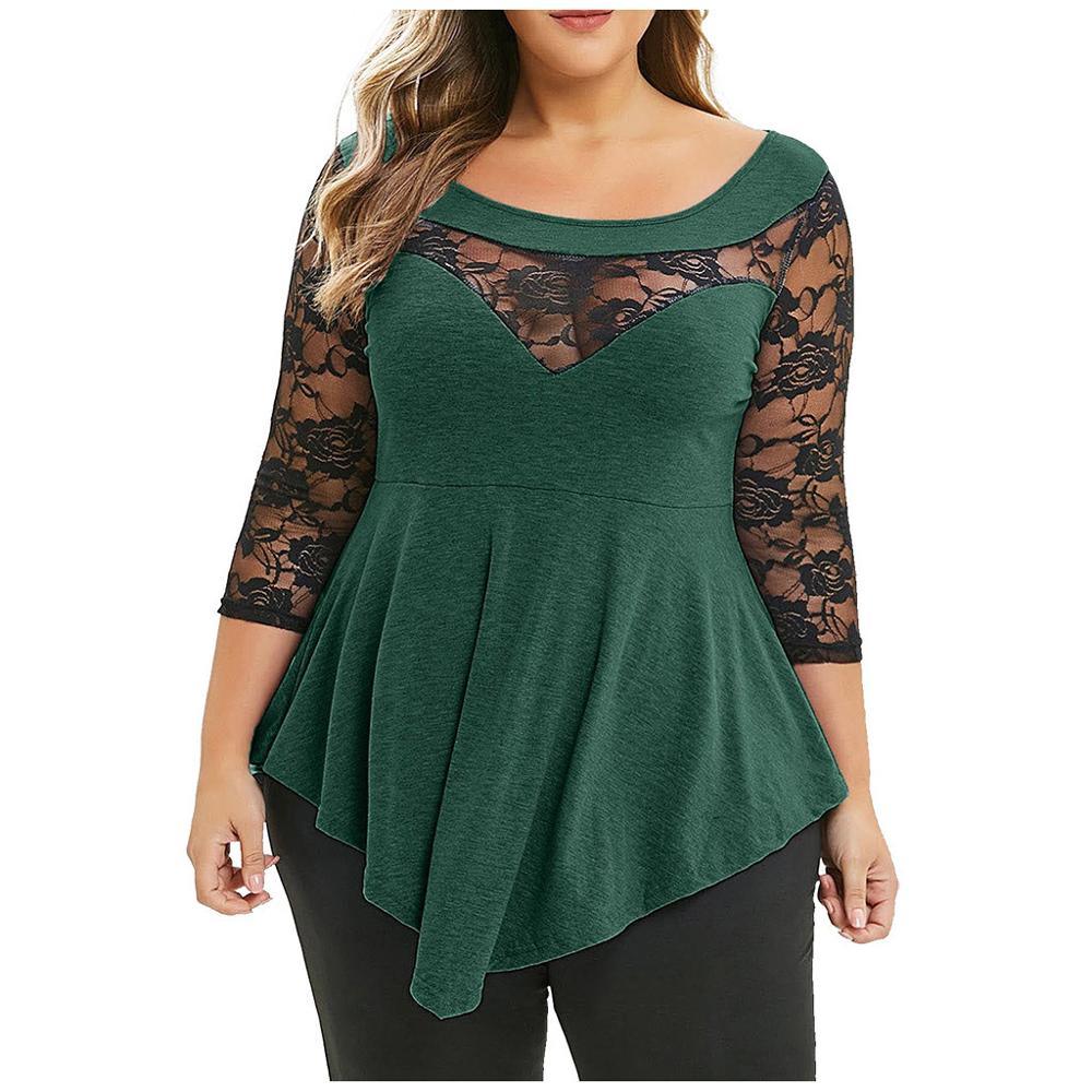 Plus Size Floral Lace Hollow Out Sexy Tunic Blouse Shirt Women Spring Autumn Big Size Tops Ruffles Irregular Blusas - ItemBear.com