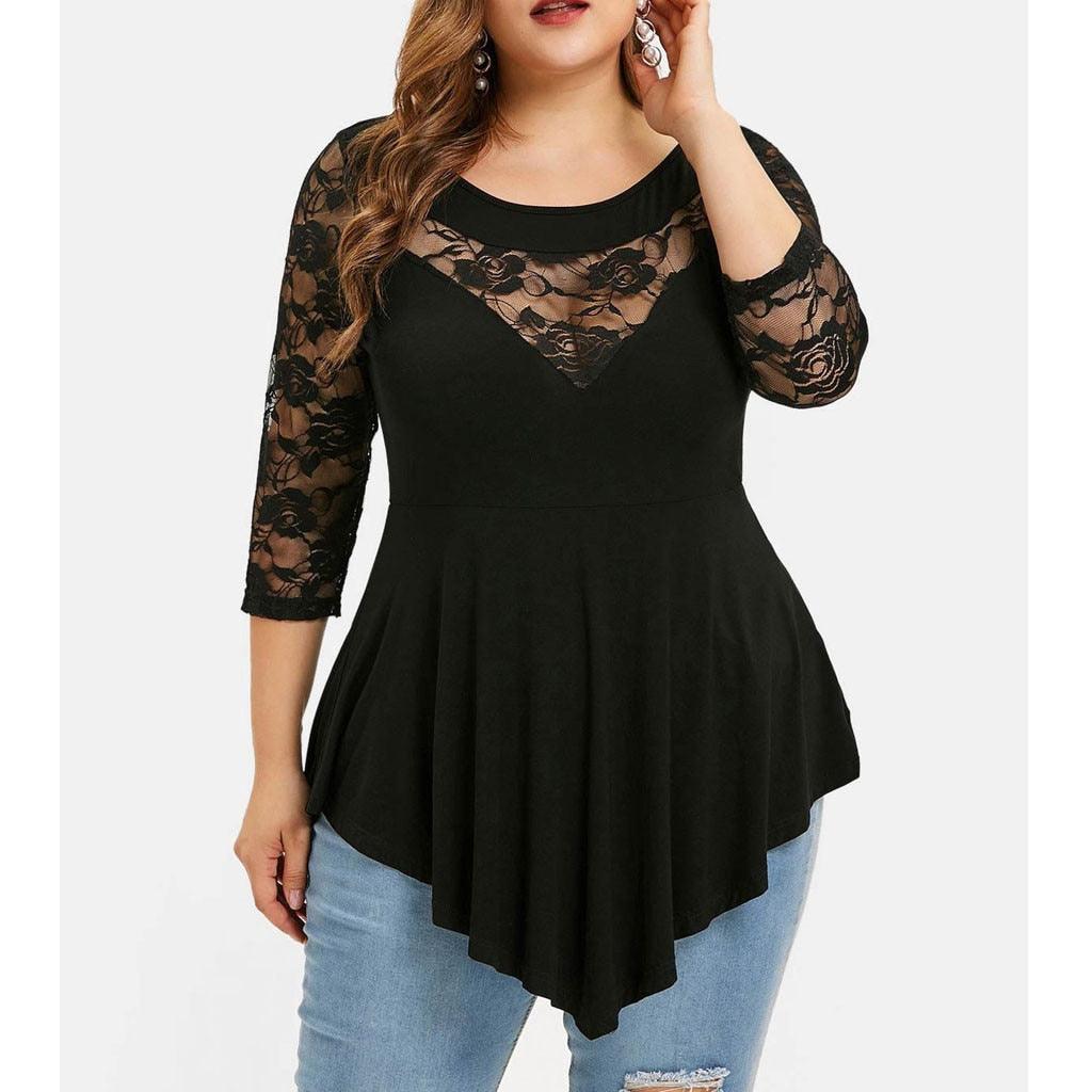 Plus Size Floral Lace Hollow Out Sexy Tunic Blouse Shirt Women Spring Autumn Big Size Tops Ruffles Irregular Blusas - ItemBear.com