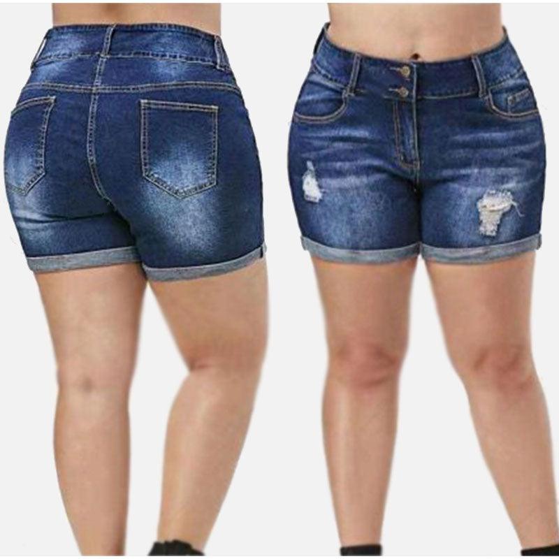 Plus Size Streetwear Push Up Slim Hip Cuffed Short Jeans Summer Women Ripped Casual Denim Shorts - ItemBear.com