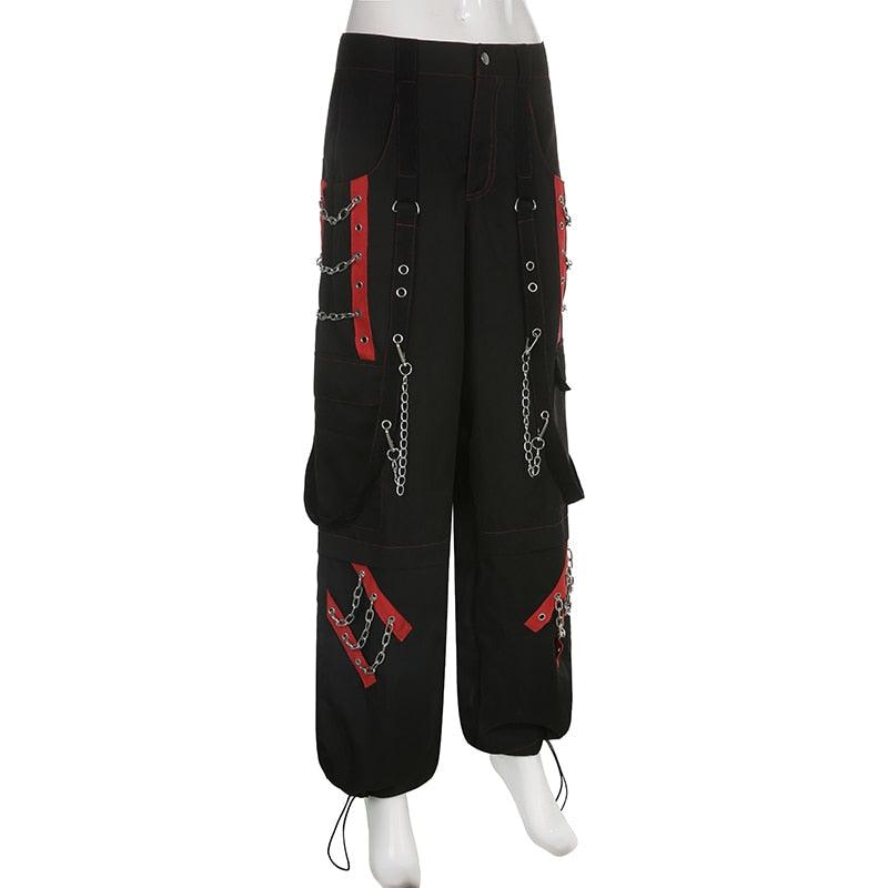 Red Punk Chain Decor Pants - ItemBear.com