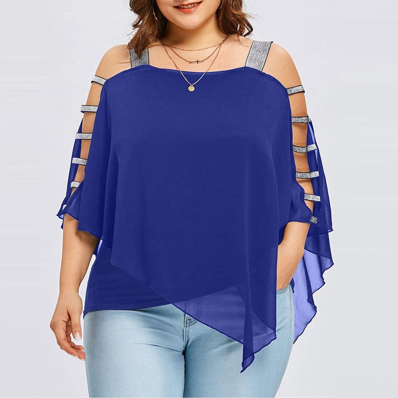 Sexy Fashion Plus Size Tops Women Ladder Sling Cut Overlay Patchwork Hollow Out Blouse Strapless Tops Flare Sleeves Blouse - ItemBear.com