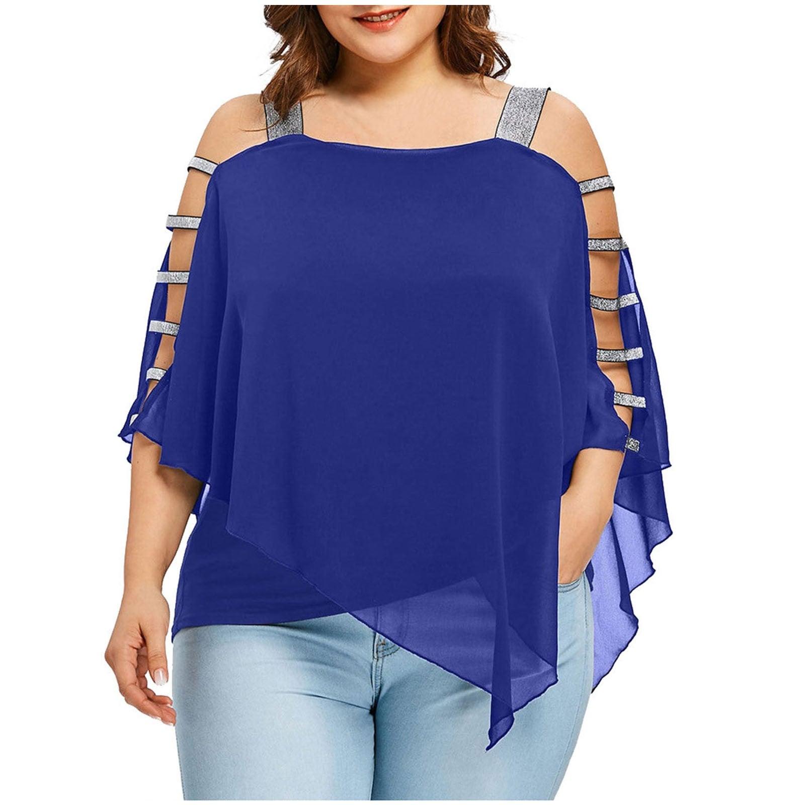 Sexy Fashion Plus Size Tops Women Ladder Sling Cut Overlay Patchwork Hollow Out Blouse Strapless Tops Flare Sleeves Blouse - ItemBear.com