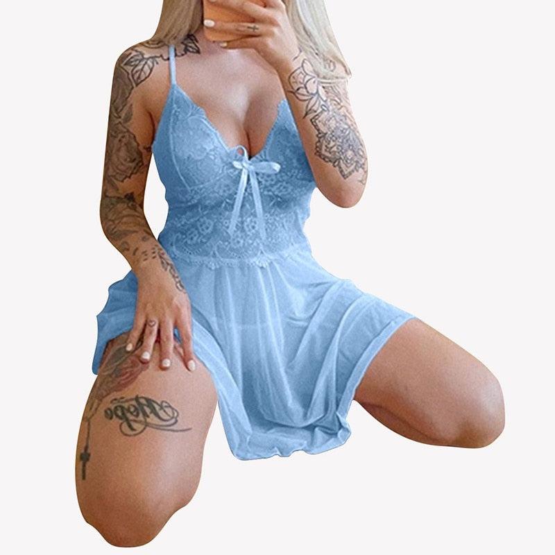 Sexy Sleepwear Plus Size Women Temptation Lingerie Babydoll Nightwear Deep V Sleeveless Lace Mini Night Dress Nightgown - ItemBear.com