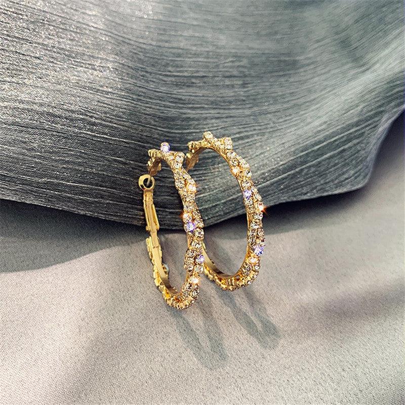 Shiny Screw Crystal Round Hoop Earrings - ItemBear.com